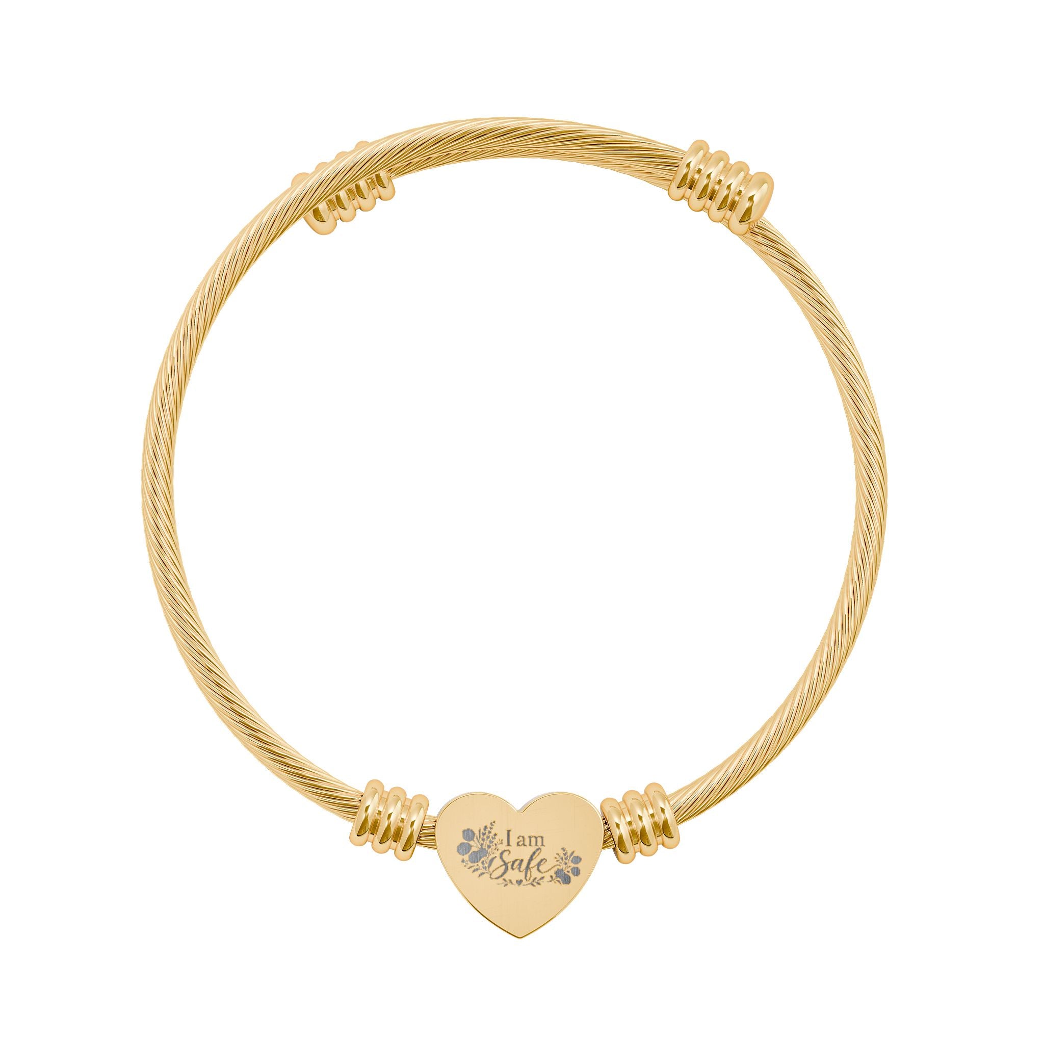 Anxiety ' I am Safe' Heart Cuff Bracelet (Engraving)