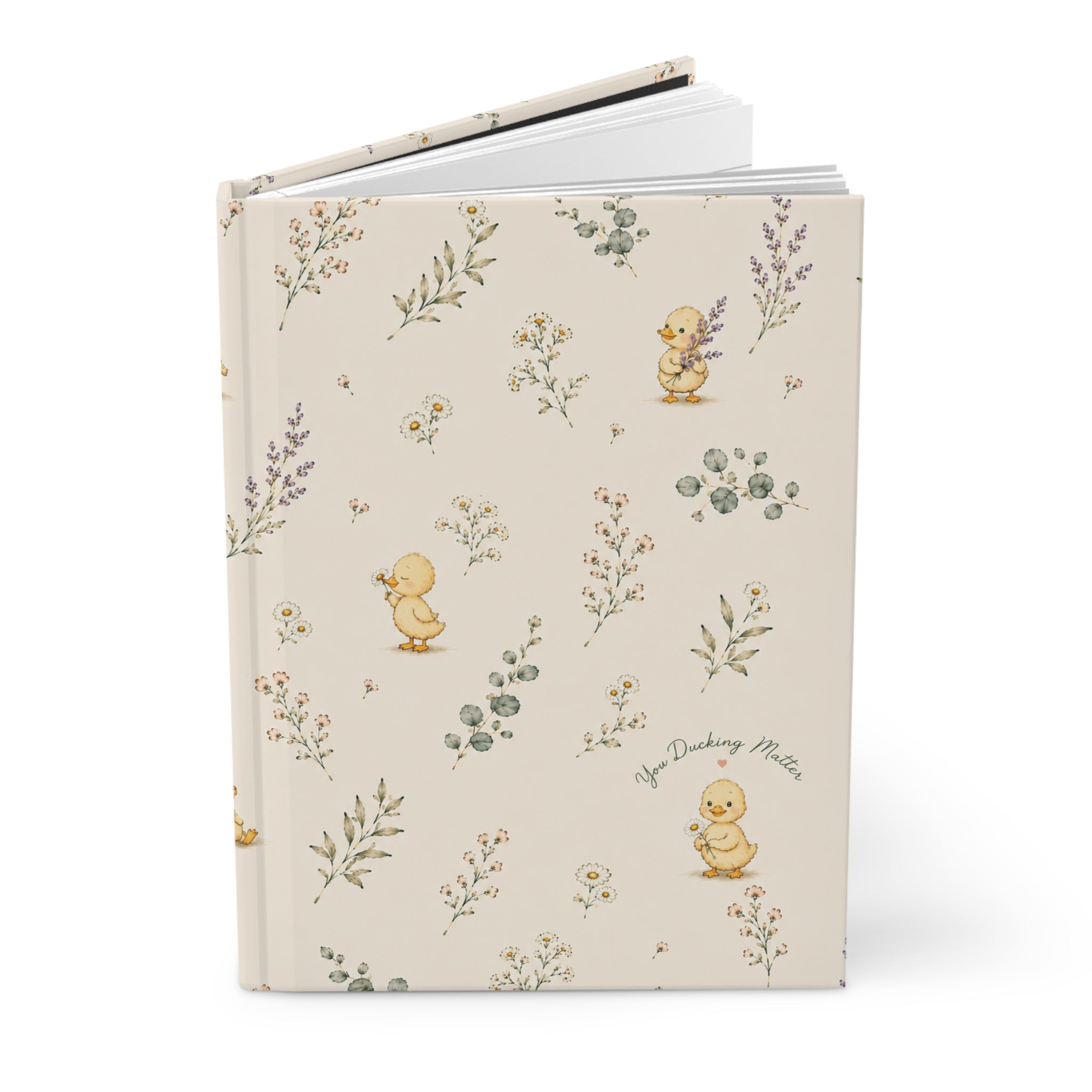 Duckling Meadow Hardcover Journal — Cute Floral Baby Duck Notebook